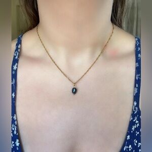 Gold-tone Blue Pearl Pendant Necklace